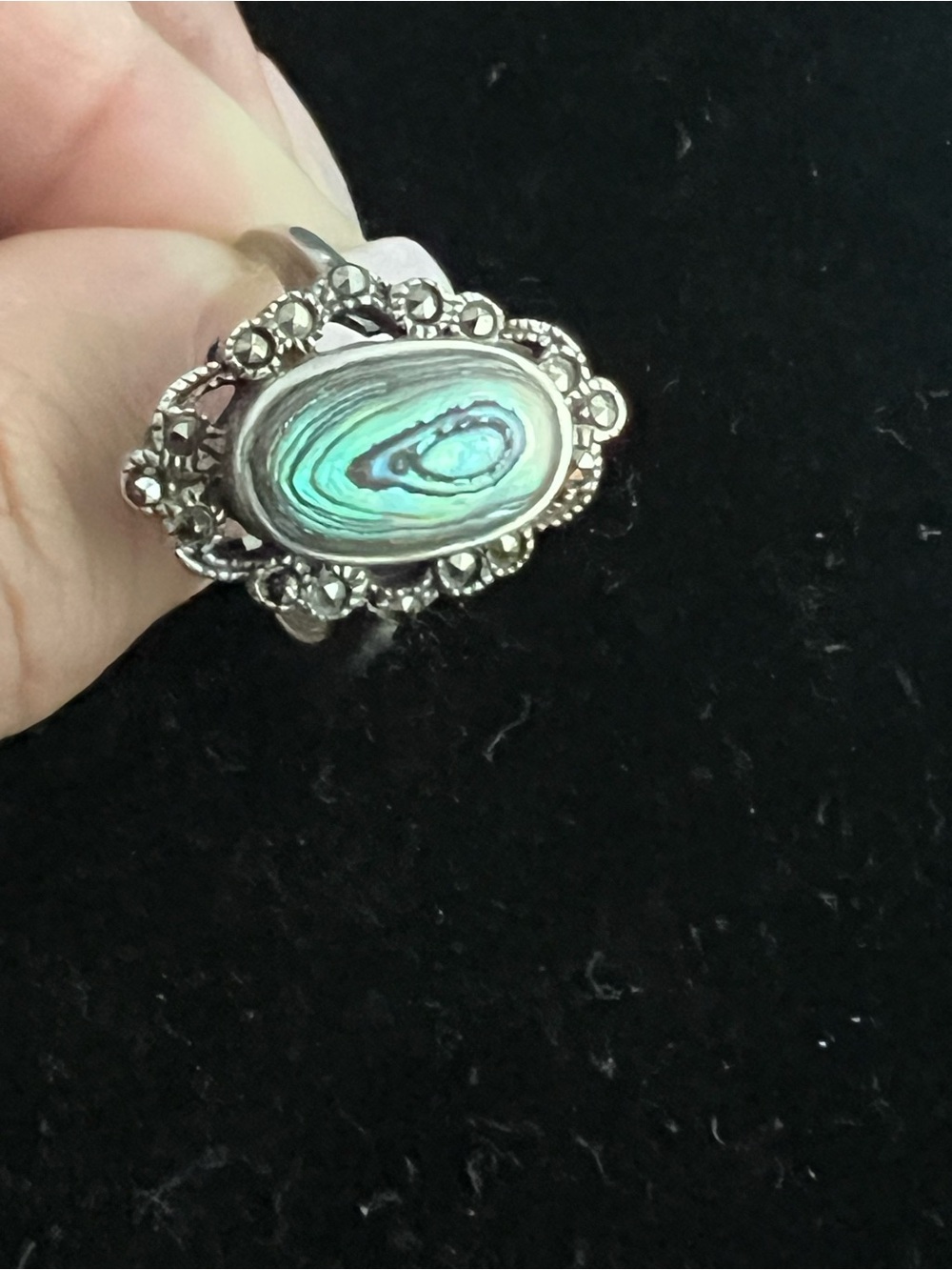 925 STERLING SILVER ABALONE AND MARCASITES RING VINTAGE